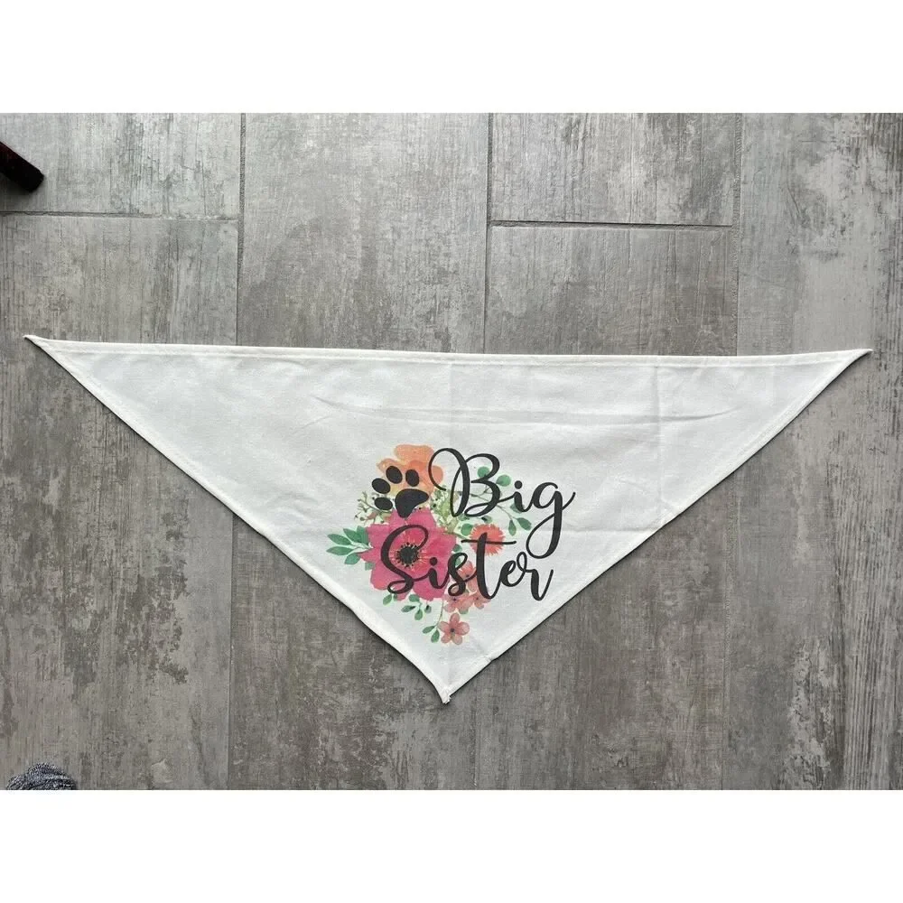 Big Sister Flower Boho Cotton Pet Dog Scarf Bandanas Gender Reveal Pregnancy NEW